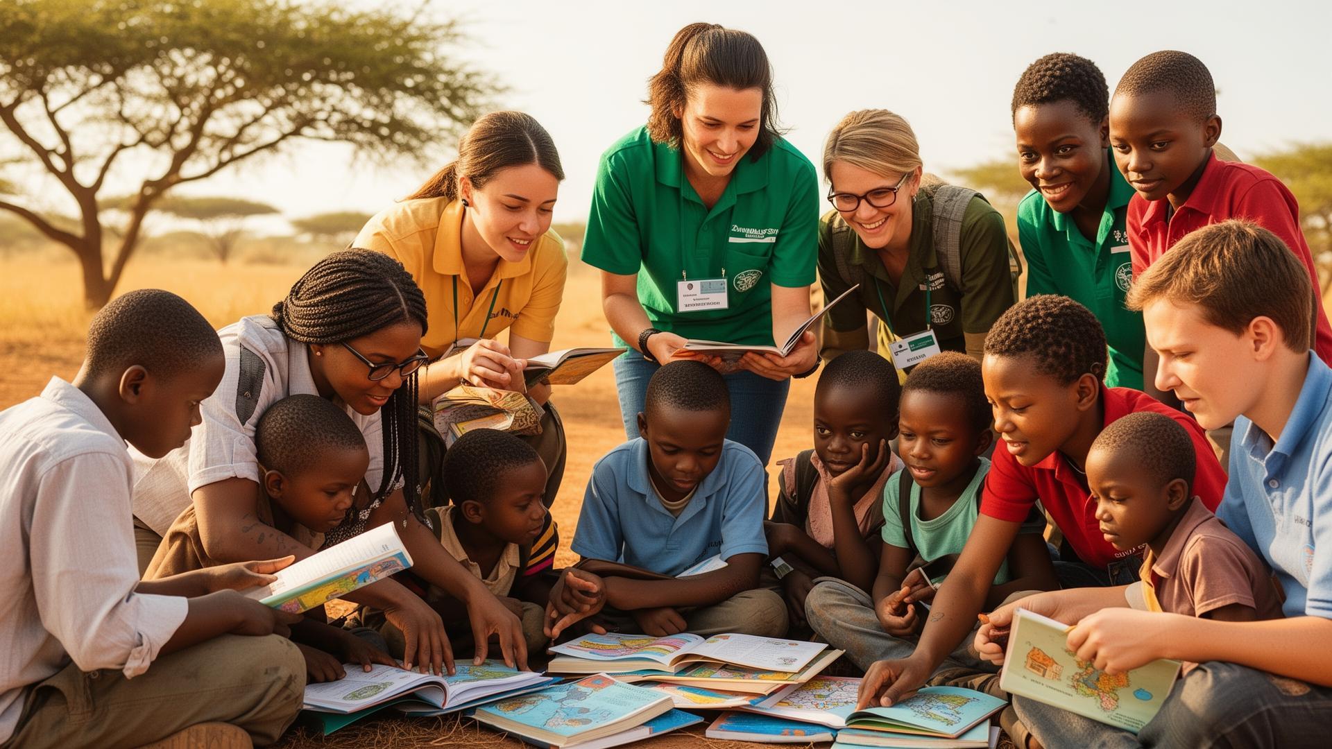 Volunteers working together abroad
